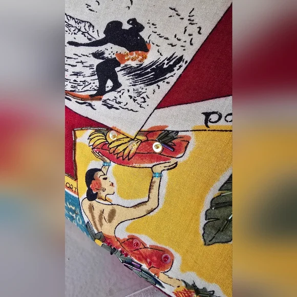 Sydney Short Postcard Colorful Hawaiian Handbag with Wooden Handles - Picture 7 of 15